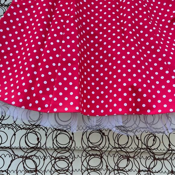 Vint. 90s ZUM ZUM red white polkadot halter pinup rockabilly prom cocktail dress - Picture 3 of 9